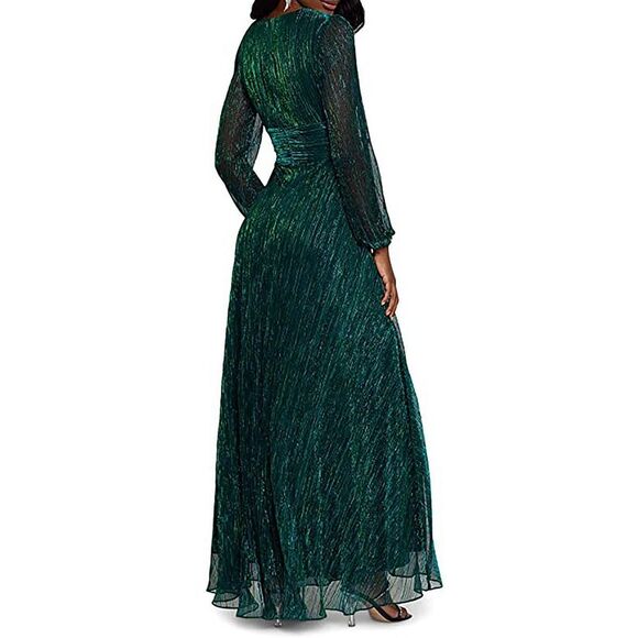 Betsy & Adam Womens Green Metallic Crinkled Evening Dress Gown NWT - Picture 2 of 2